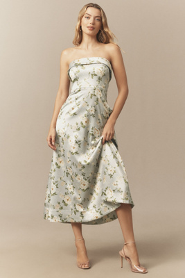 Bhldn Soma Strapless Foldover Midi Dress In Green