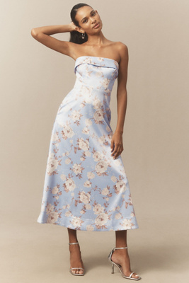 BHLDN Soma Strapless Stretch-Satin Fit & Flare Midi Dress product page