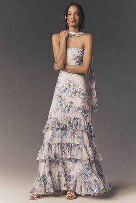 BHLDN Molly Strapless Chiffon Scarf Maxi Dress