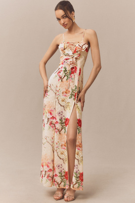 Afrm Lovette Sleeveless Lace-up A-line Maxi Dress In Neutral