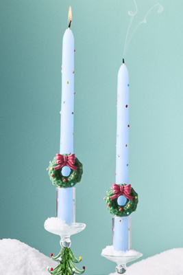 Anthropologie Festive Icon Taper Candles, Set Of 2 In Blue
