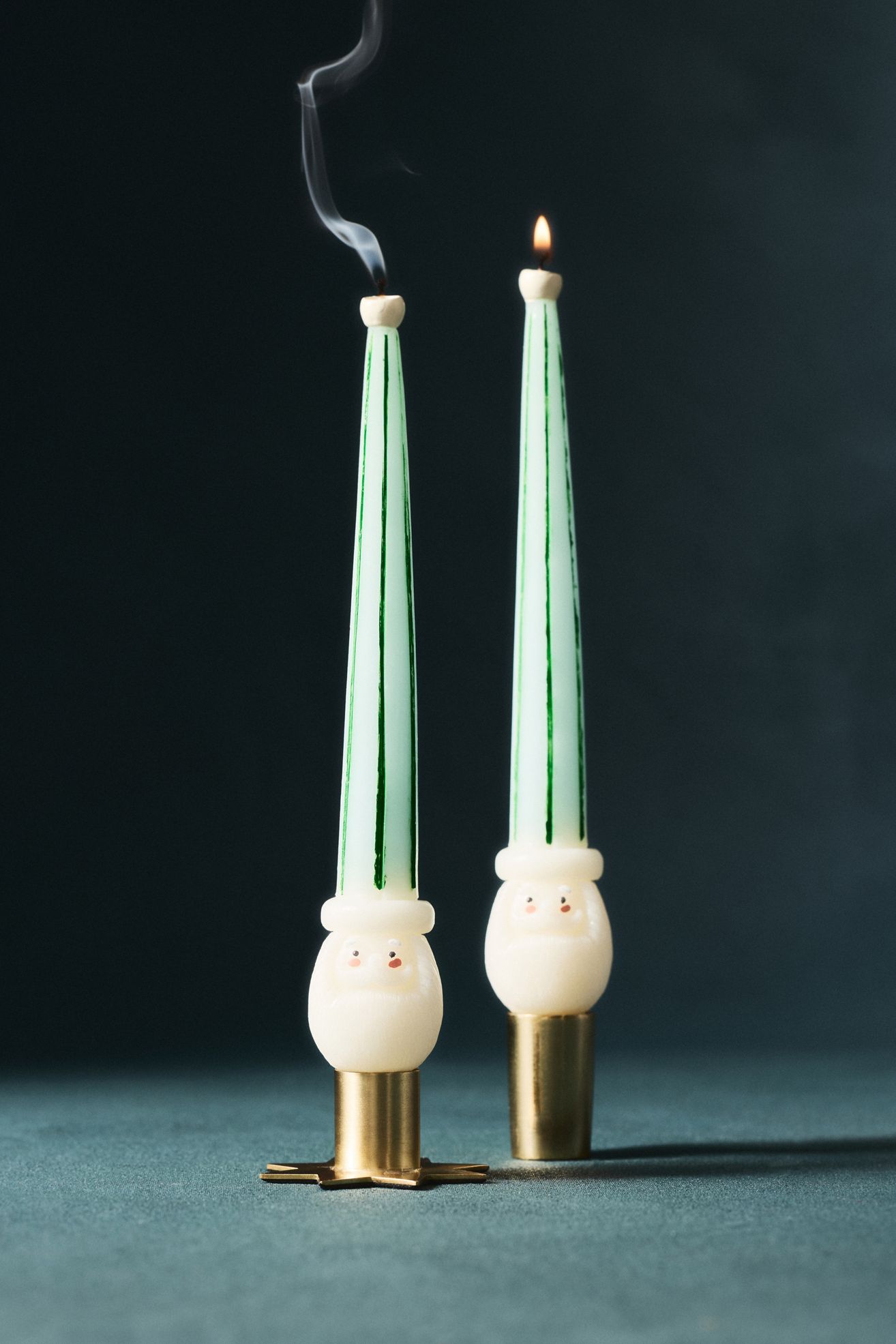 Santa Taper Candles, Set of 2 - Green, Standard, One Size