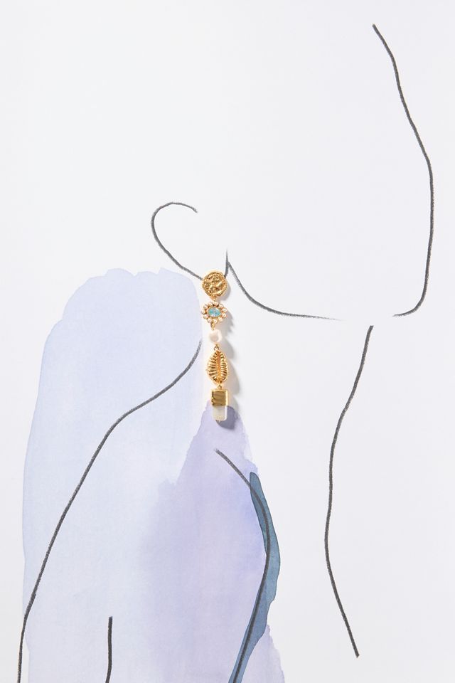 Joanna Laura Constantine Pearl Shell Mismatched Dangle Earrings #2
