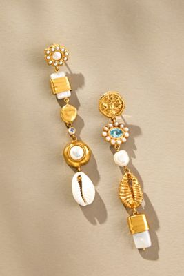 Joanna Laura Constantine Pearl Shell Mismatched Dangle Earrings
