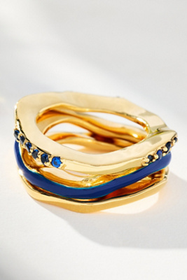 Joanna Laura Constantine Enamel & Stone Wave Rings, Set Of 3 In Gold