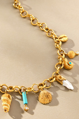 Joanna Laura Constantine Seashell & Stones Charm Necklace In Gold