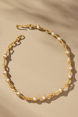 Joanna Laura Constantine Wave Pearl Orbs Chain Necklace In Gold