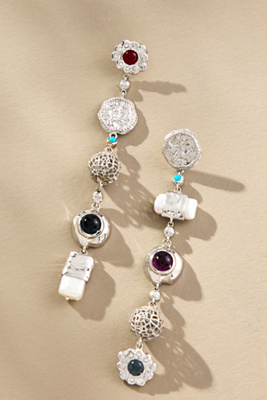 Joanna Laura Constantine Mismatched Stone Drop Earrings In Silver