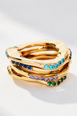 Joanna Laura Constantine Colored Stone Wave Rings, Set Of 4 In Gold