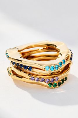 Joanna Laura Constantine Colored Stone Wave Rings, Set of 4