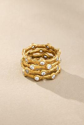 Joanna Laura Constantine Crystal Stone Wave Rings, Set of 4