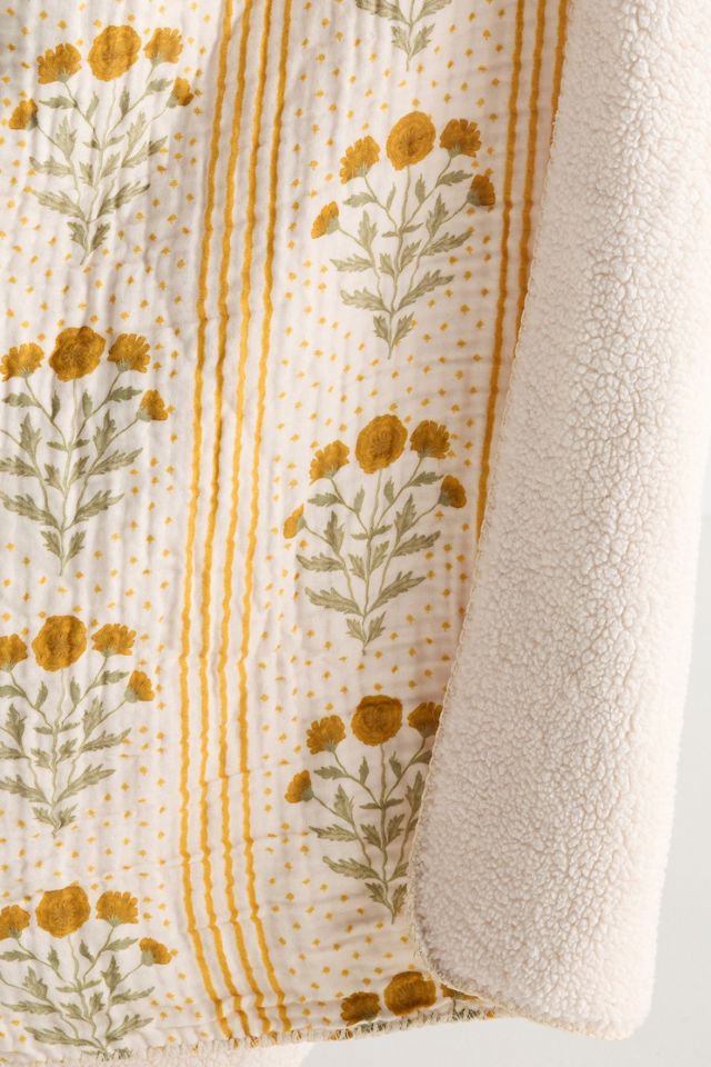 Mira Cotton Sherpa Floral Printed Throw Blanket