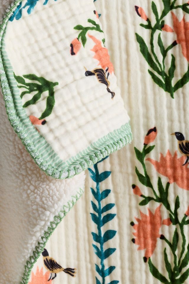 Gauze Cotton Sherpa Floral Printed Throw Blanket #1