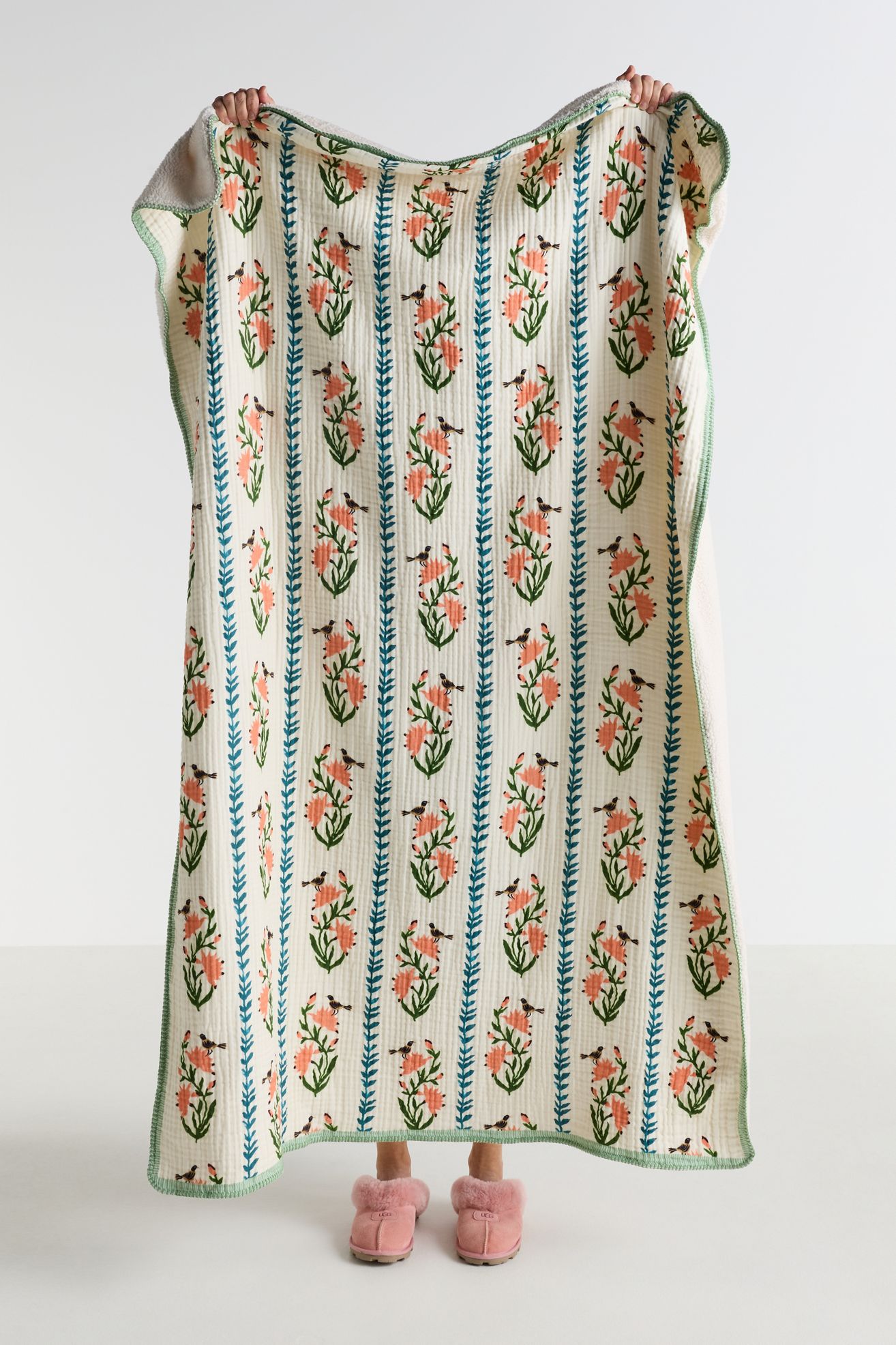 Gauze Cotton Sherpa Floral Printed Throw Blanket - Zelda Floral, Standard, 50" x 70"