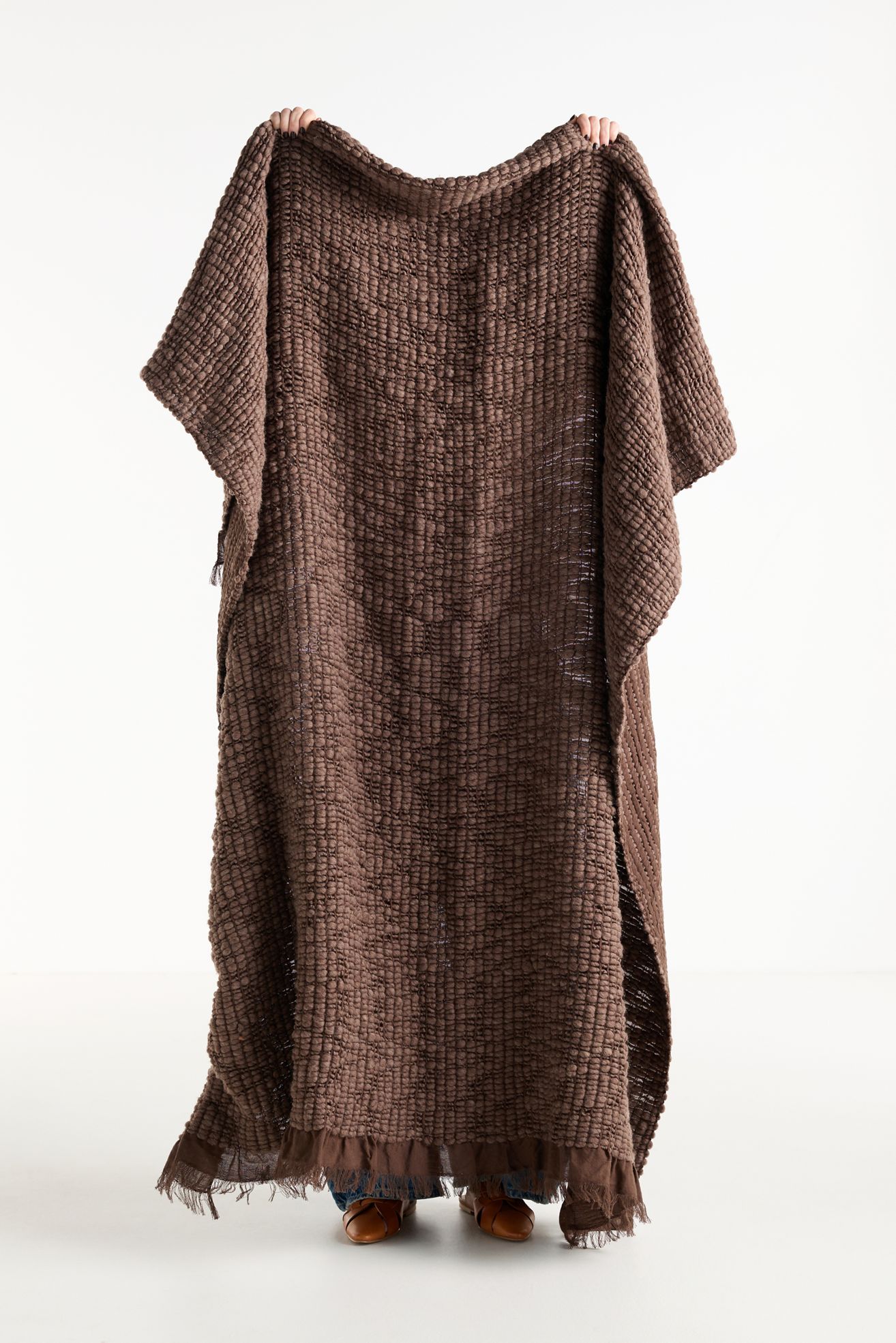 Gauze Fringe Woven Throw Blanket - Brown, Standard, 50" x 70"