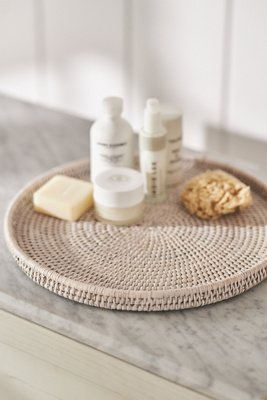 Anthropologie Handwoven Rattan Round Tray