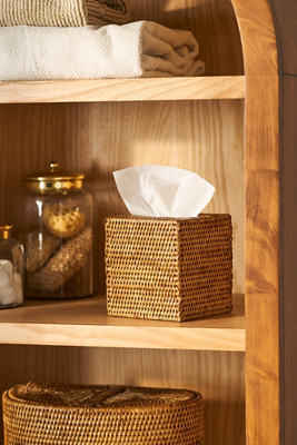 Anthropologie Handwoven Rattan Tissue Box Cover In Beige