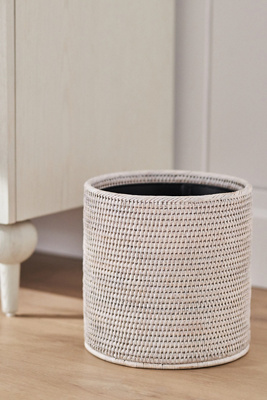 Anthropologie Handwoven Rattan Round Waste Basket With Metal Liner
