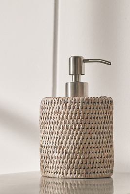 Anthropologie Handwoven Rattan Soap Pump In White