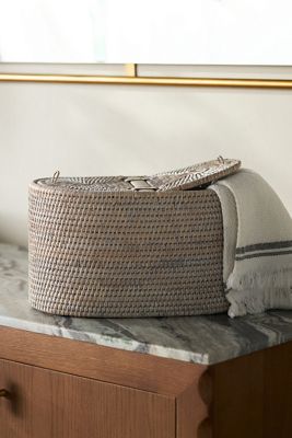 Handwoven Rattan Oval Double Tissue Roll Box