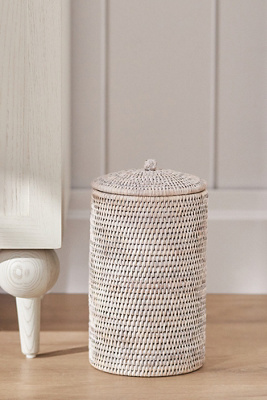 Anthropologie Handwoven Rattan Double Toilet Paper Roll Holder In White