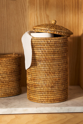 Anthropologie Handwoven Rattan Double Toilet Paper Roll Holder In Beige