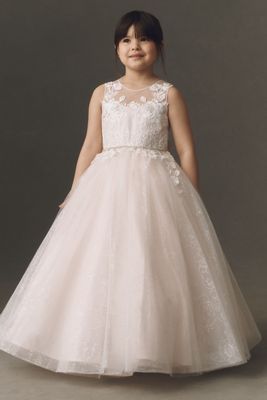 open lace back dress Princess Daliana Girls' Rosette Lace Long Gown main image 1