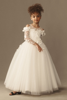 Cold-Shoulder 3D Floral Flower Girl Dress
