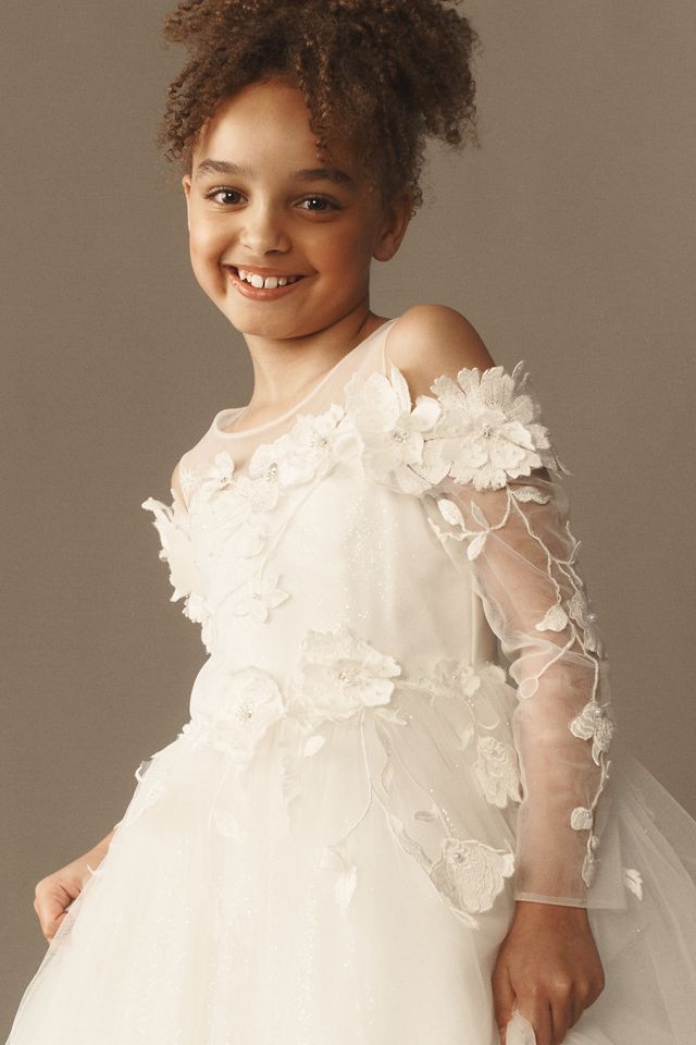 Princess Daliana Cold-Shoulder 3D Floral Flower Girl Dress #1
