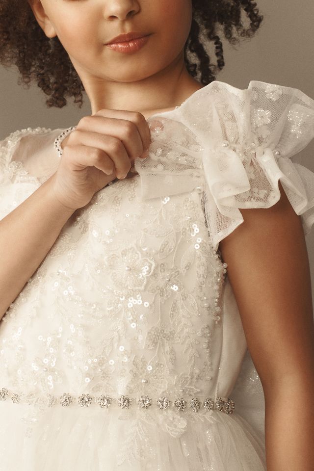 Princess Daliana Embroidered-Trim Belted Flower Girl Dress #3
