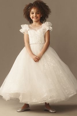 Princess Daliana Embroidered-Trim Belted Flower Girl Dress