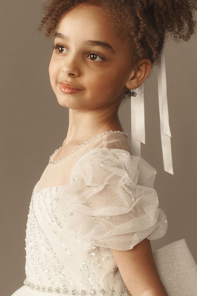 Princess Daliana Charlotte Puff-Sleeve Sequin Tulle Flower Girl Dress #2