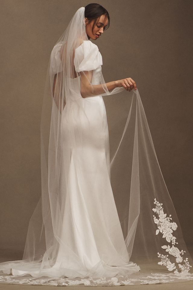 Amsale Sequin Shimmer Lace Border Cathedral Veil #1