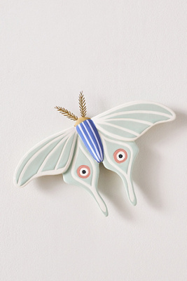 Anthropologie Sculpted Luna Moth Ceramic Wall Art Charm