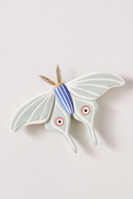 Sculpted Luna Moth Ceramic Wall Art Charm