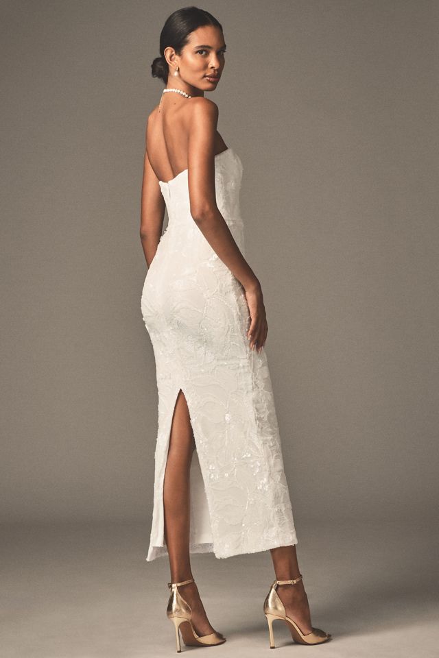 Helsi Leslie Strapless Sequin Lace Column Midi Dress