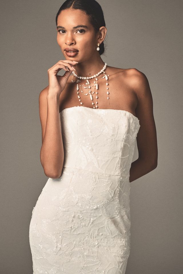 Helsi Leslie Strapless Sequin Lace Column Midi Dress