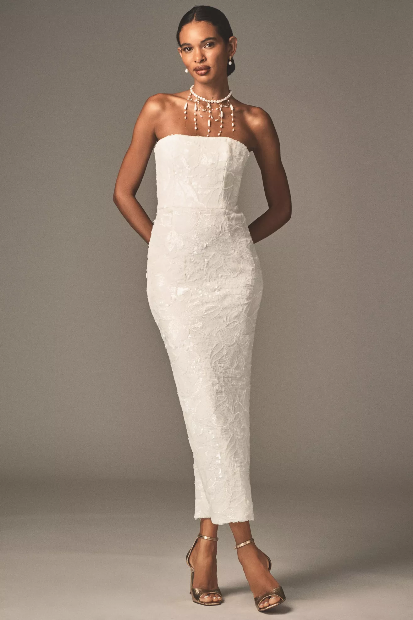 Helsi Leslie Strapless Sequin Lace Column Midi Dress
