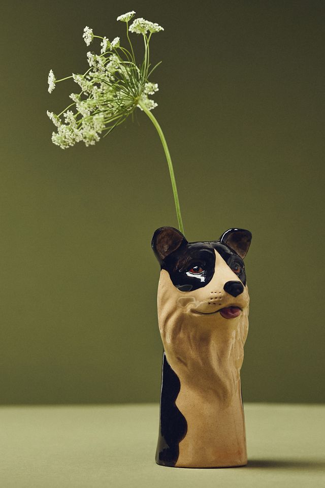 Border Collie Stoneware Dog Vase #1