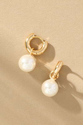 By Anthropologie Pearl Drop Huggie Earrings