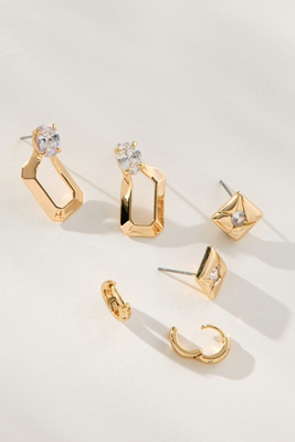 By Anthropologie Crystal Earrings, Set Of 3 In Gold