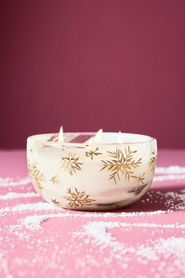 Anthropologie Etched Snowfall Woody Fresh Balsam & Cedarwood Glass Candle In Multi