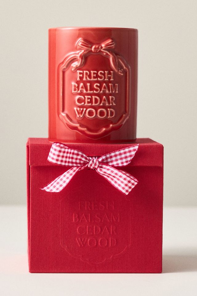 Gingham Bow Woody Fresh Balsam & Cedarwood Ceramic Boxed Candle #2