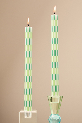 Anthropologie Geo Block Print Taper Candles, Set Of 2 In Green