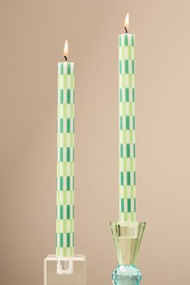 Geo Block Print Taper Candles, Set of 2