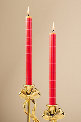 Anthropologie Geo Block Print Taper Candles, Set Of 2 In Red
