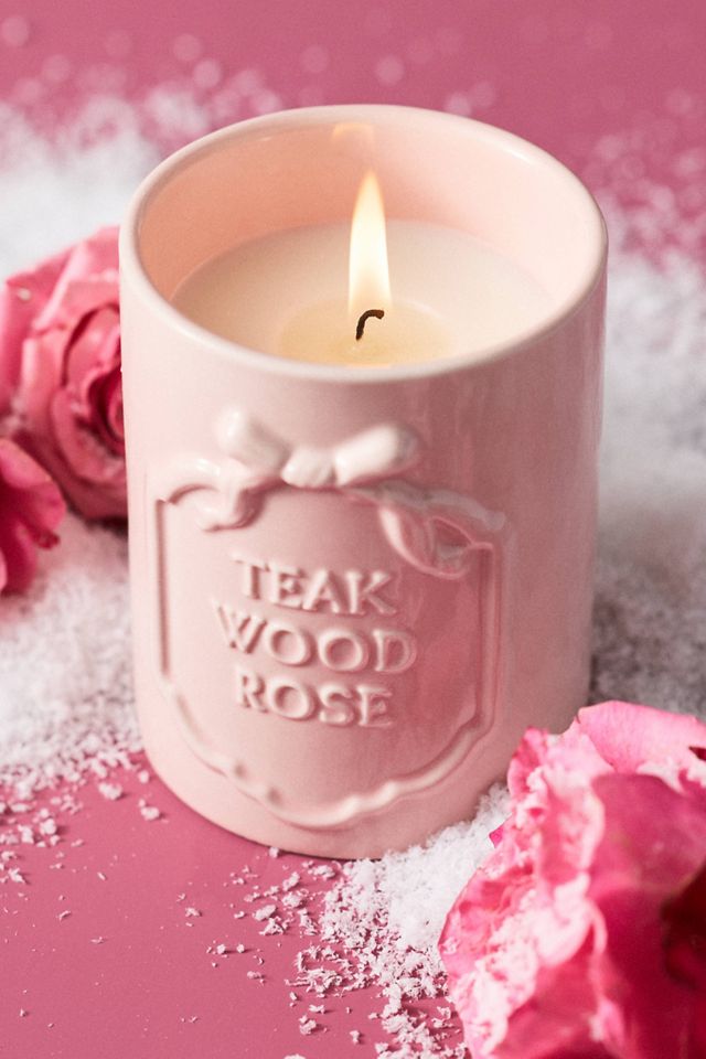Gingham Bow Woody Teakwood Rose Ceramic Boxed Candle #1