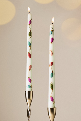 Anthropologie Festive Handpainted Taper Candles, Set Of 2 In Multi