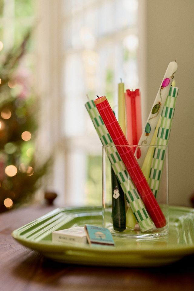 Festive Handpainted Taper Candles, Set of 2 #2