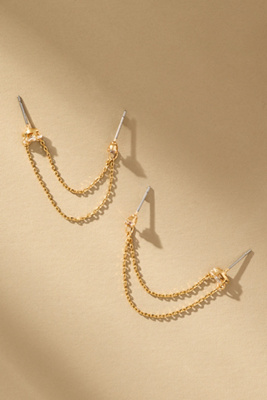 Ettika Double Piercing Chain Dangle Earrings In Gold